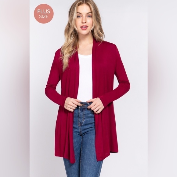 New Boutique Plus Size Burgundy Rayon Jersey Cardigan - Front Open Design - Picture 3 of 3